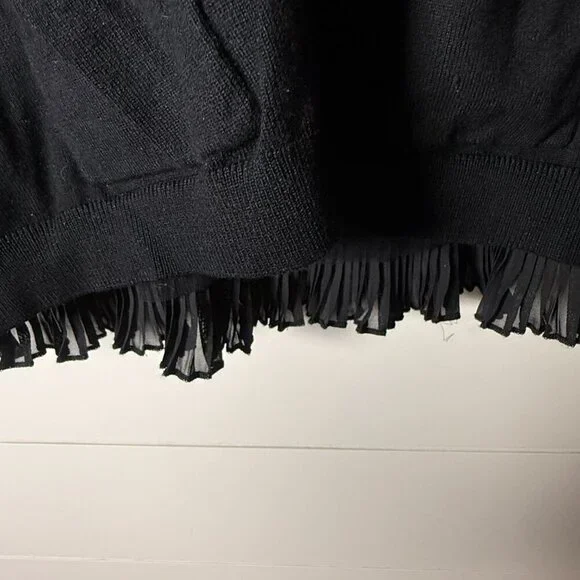 Leo & Ugo Black Back Ruffle Detail Button/Snap Front Cardigan Front Pockets Sz 4